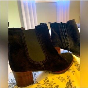 Beautiful Black Suede Ankle Boots with Block Heel -